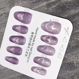 (XS)🆕️💜Handmade Nail Art Purple Heart💜Cateye Press On Nails💅
